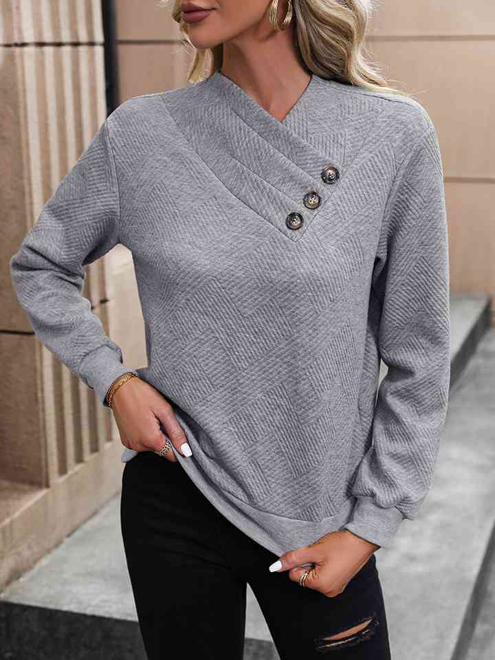 Asymmetrical Neck Long Sleeve Blouse - Beauty by Anjuli