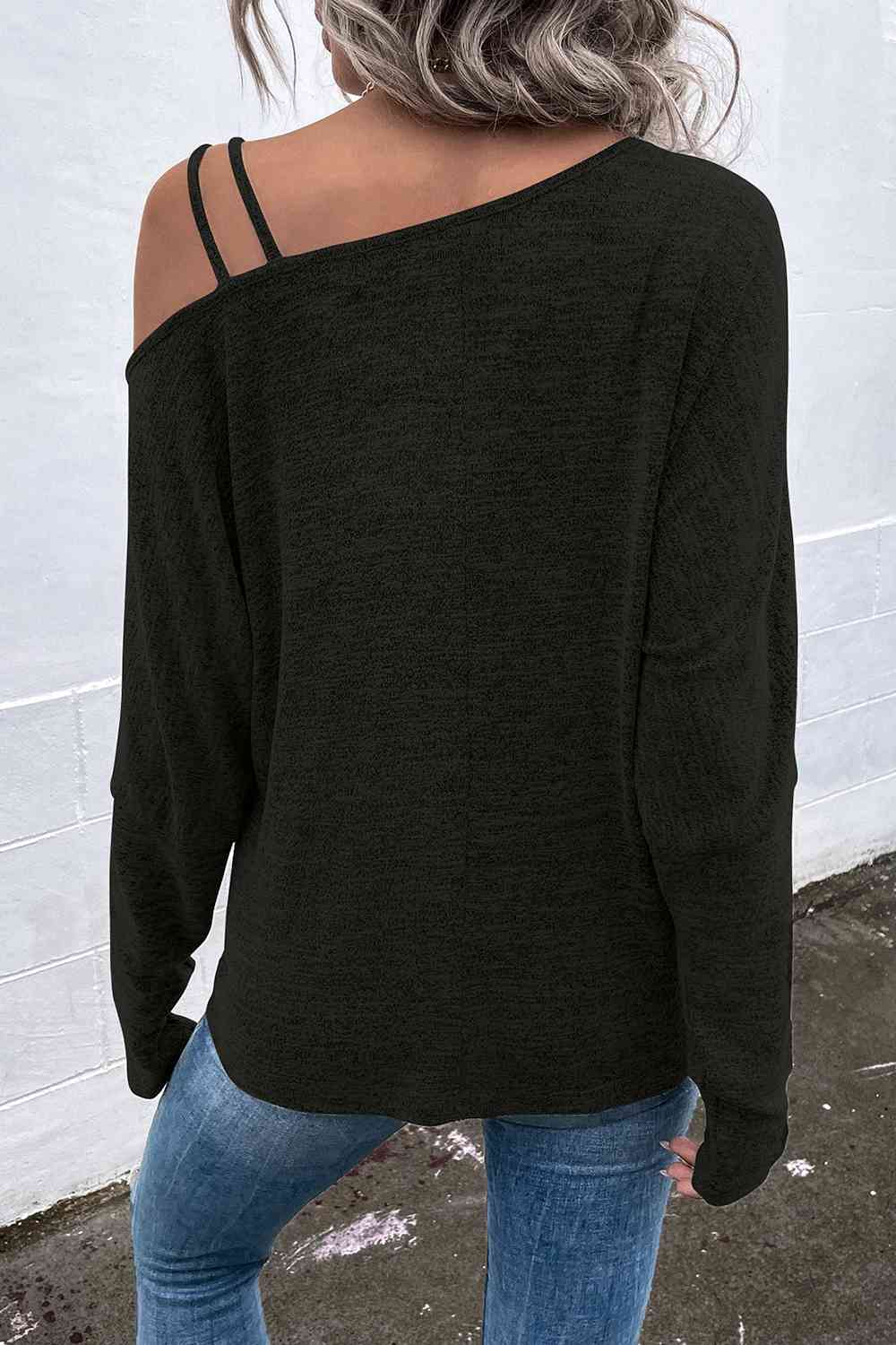 Asymmetrical Neck Long Sleeve Top - Beauty by Anjuli