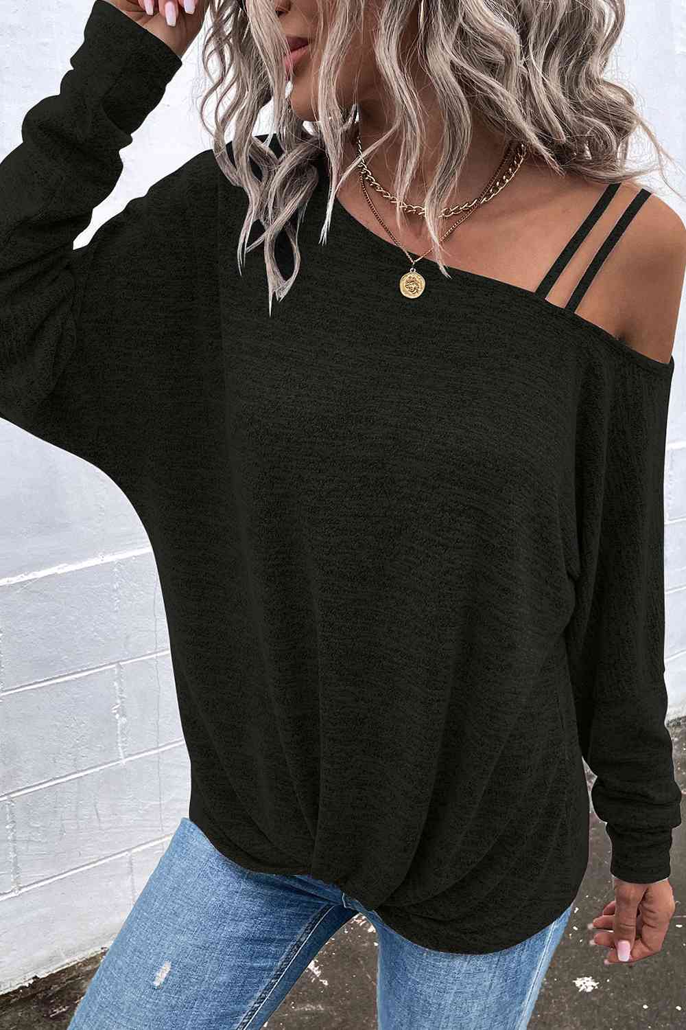 Asymmetrical Neck Long Sleeve Top - Beauty by Anjuli