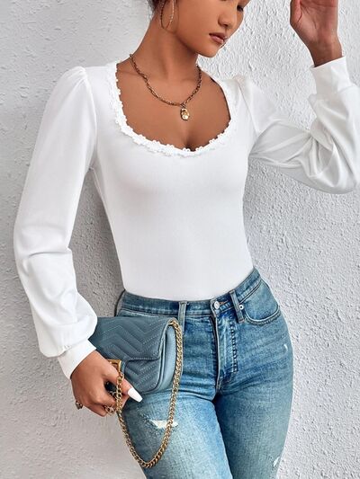 Applique Scoop Neck Long Sleeve T-Shirt - Beauty by Anjuli