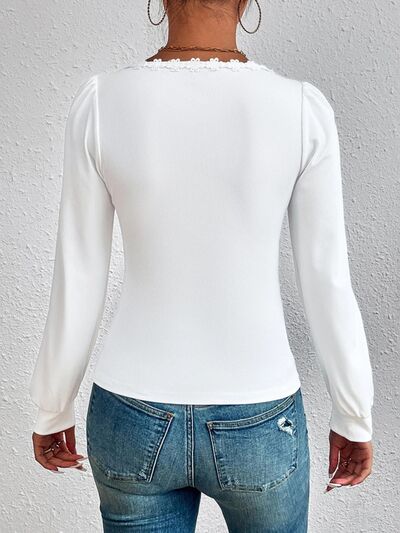 Applique Scoop Neck Long Sleeve T-Shirt - Beauty by Anjuli