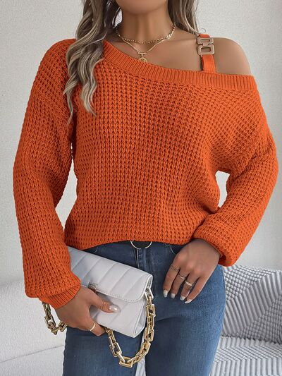 Asymmetrical Neck Long Sleeve Sweater - Beauty by Anjuli