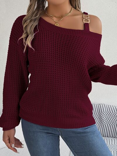 Asymmetrical Neck Long Sleeve Sweater - Beauty by Anjuli