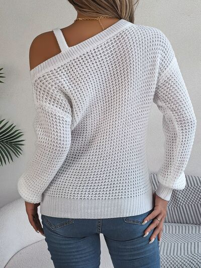 Asymmetrical Neck Long Sleeve Sweater - Beauty by Anjuli