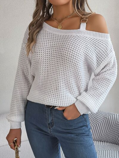 Asymmetrical Neck Long Sleeve Sweater - Beauty by Anjuli