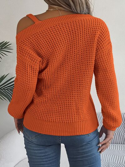 Asymmetrical Neck Long Sleeve Sweater - Beauty by Anjuli