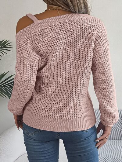 Asymmetrical Neck Long Sleeve Sweater - Beauty by Anjuli