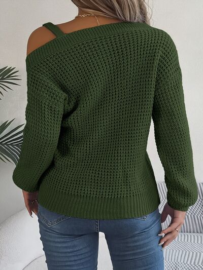 Asymmetrical Neck Long Sleeve Sweater - Beauty by Anjuli