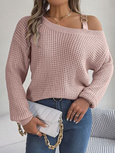 Asymmetrical Neck Long Sleeve Sweater - Beauty by Anjuli