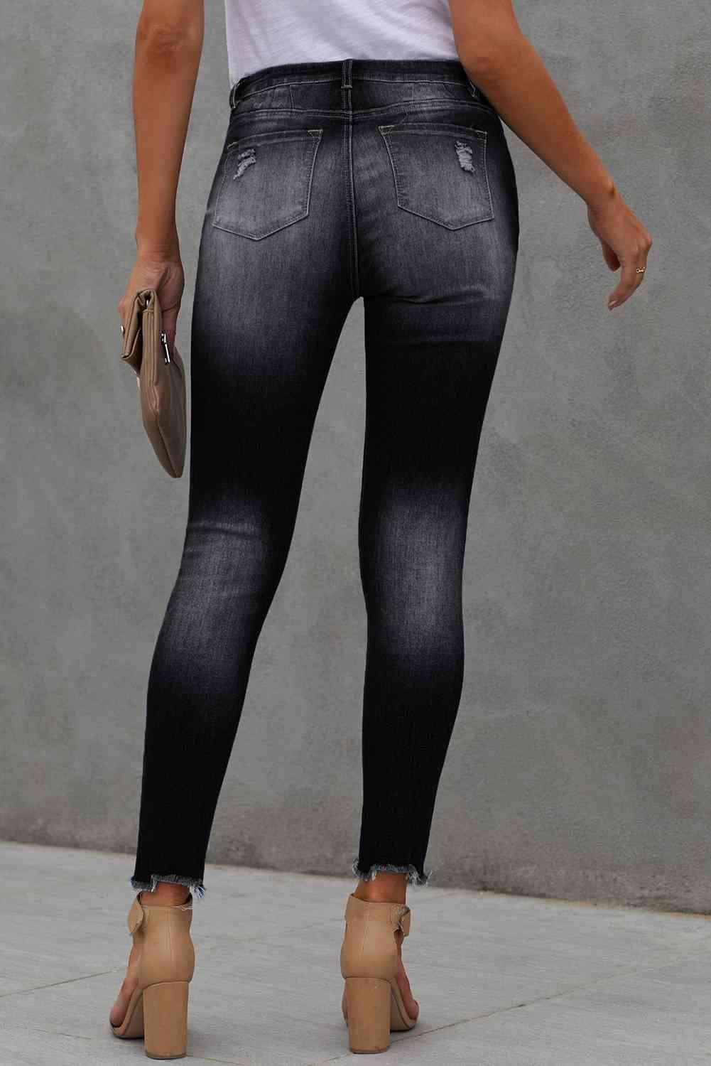 Baeful Button Fly Hem Detail Ankle-Length Skinny Jeans - Beauty by Anjuli